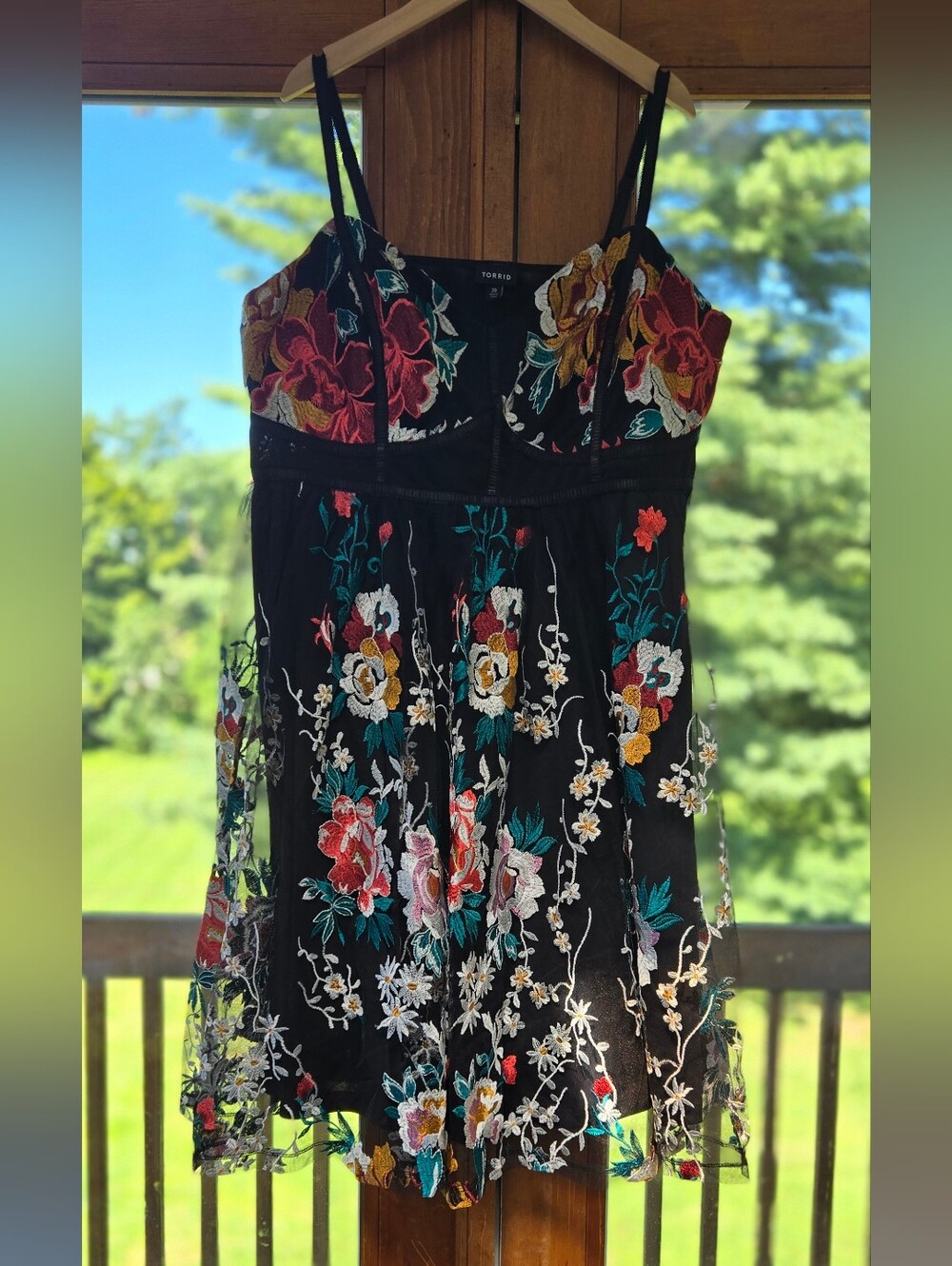 Torrid Black Floral Embroidered Dress with Multicolor Blooms Size 20